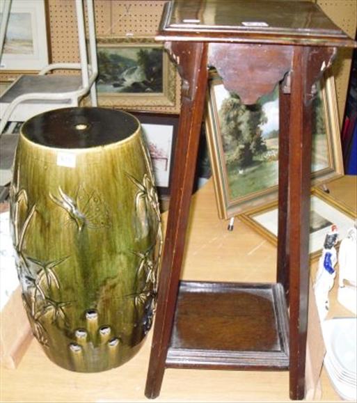 Appraisal: An Aesthetic style green glazed terracotta planter and an oak