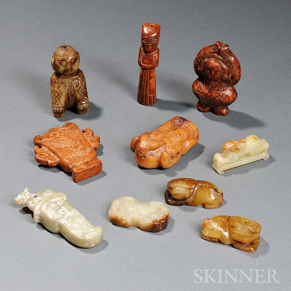 Appraisal: Ten Stone Miniature Figurines Animals and Ornaments Asia of various