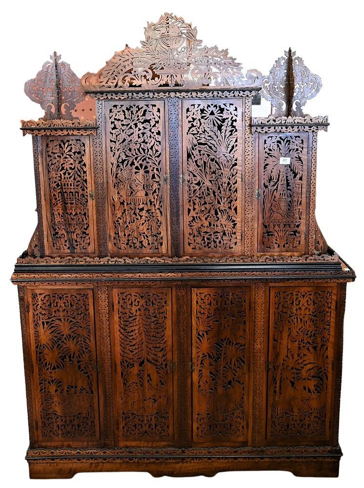 Appraisal: Moorish Carved Four Over Four Door Cabinet having reticulate carved