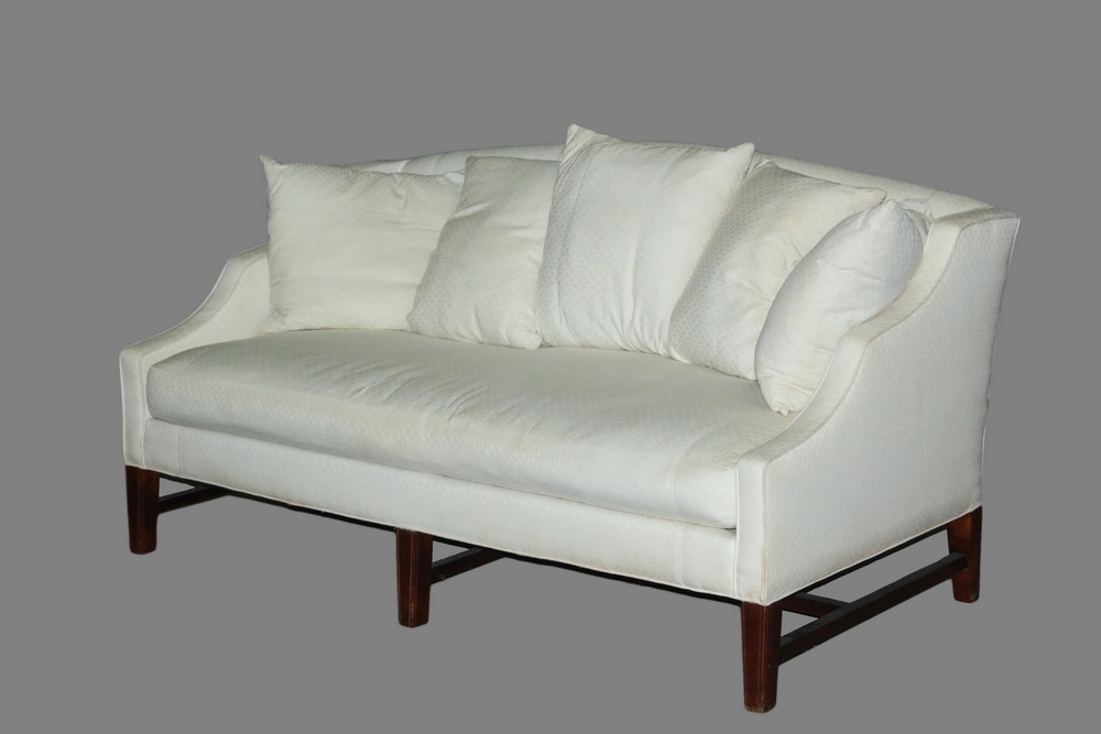 Appraisal: HEPPLEWHITE STYLE SOFA - White Cotton Brocade Upholstery having a