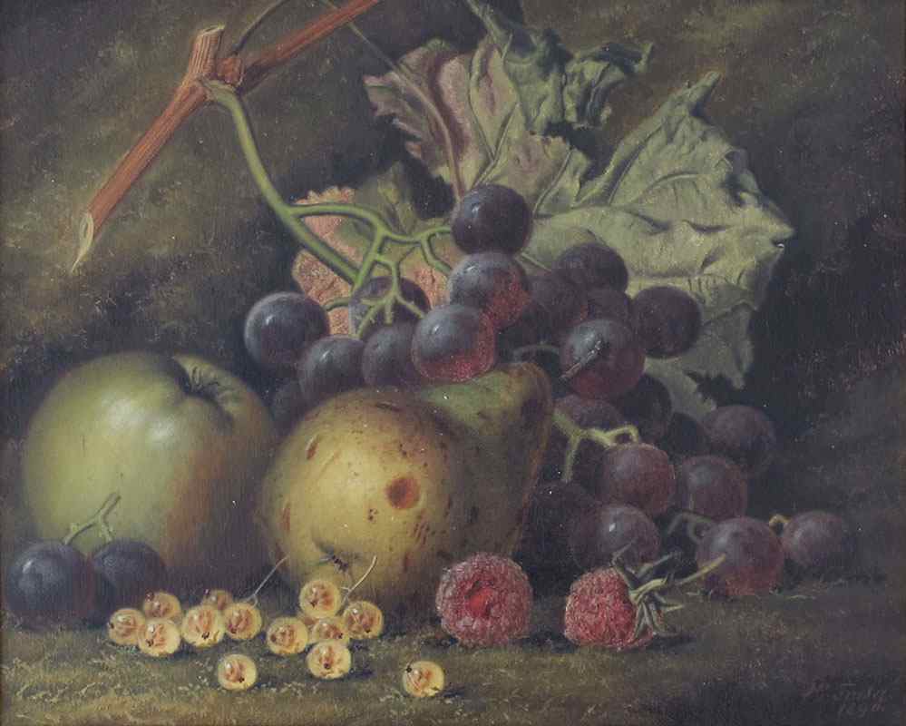 Appraisal: TODD Henry George British - Still Life of Grapes Apples