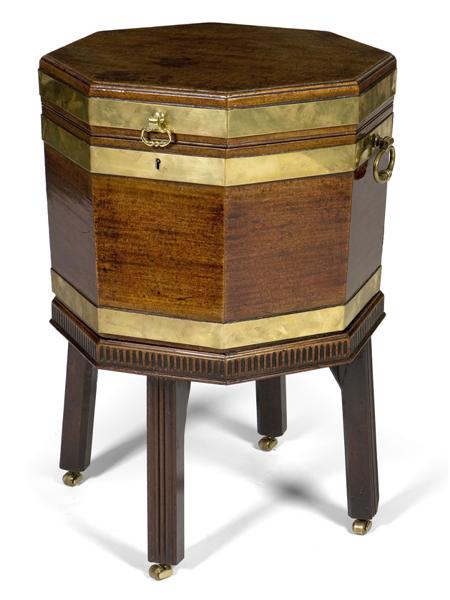 Appraisal: GEORGE III MAHOGANY OCTAGONAL WINE COOLER CIRCA the moulded hinged