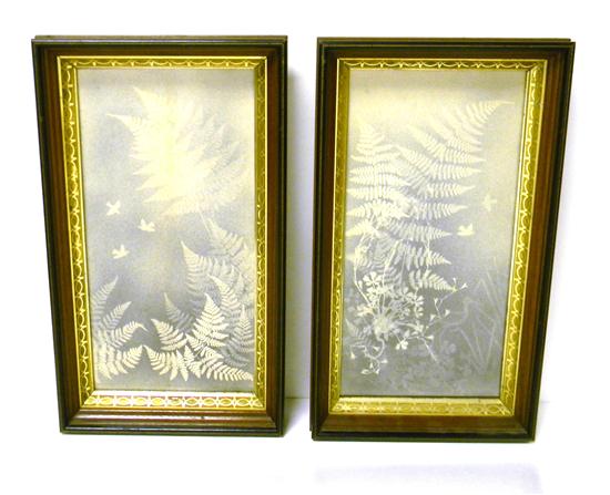 Appraisal: Pair of fern prints with birds in background framed under