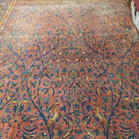 Appraisal: Sarouk Persian Handmade Room Size Rug semi-antique elaborate bird floral