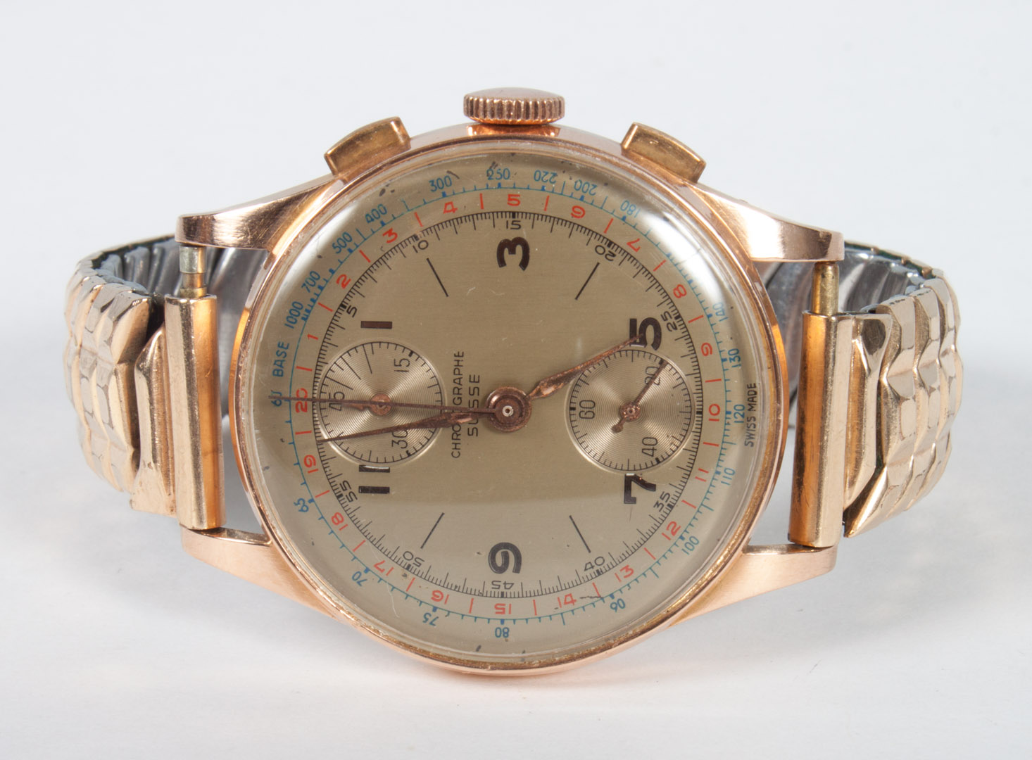 Appraisal: Swiss K two-dial chronograph wrist watch with gold-filled and stainless