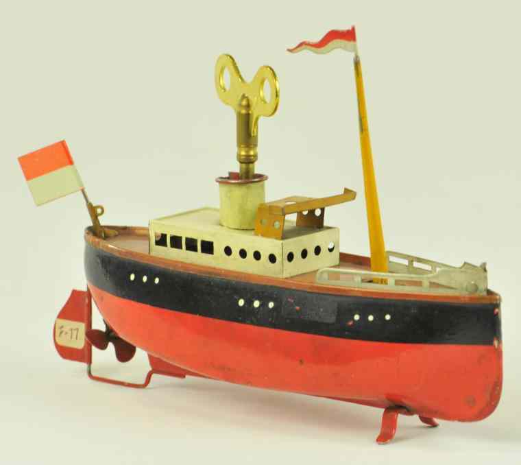 Appraisal: SMALLEST FLEISHMANN OCEAN LINER Germany c lithographed tin red and