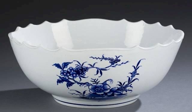 Appraisal: French blue white porcelain large scalloped bowl A French blue