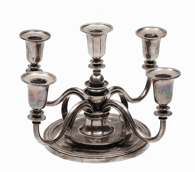 Appraisal: AN EARLY TH CENTURY PORTUGUESE SILVER FIVE BRANCH CANDELABRA cm