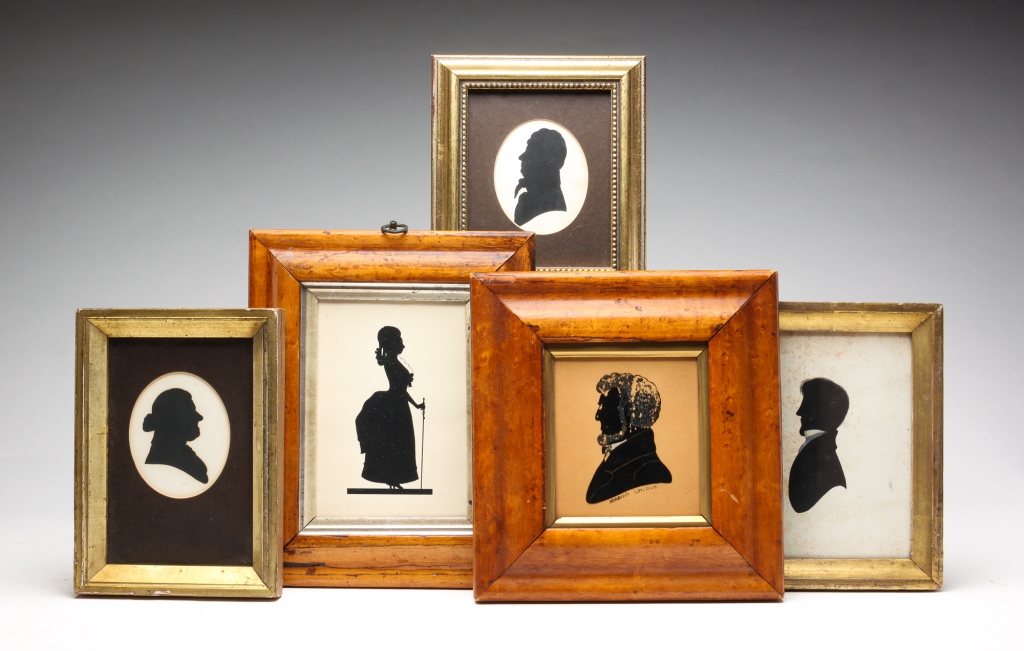 Appraisal: FIVE FRAMED AMERICAN SILHOUETTES Twenieth century Four cut silhouettes and