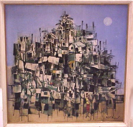 Appraisal: th C abstract cityscape under daylight moon mother and child