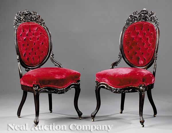 Appraisal: A Pair of American Rococo Laminated Rosewood Side Chairs c