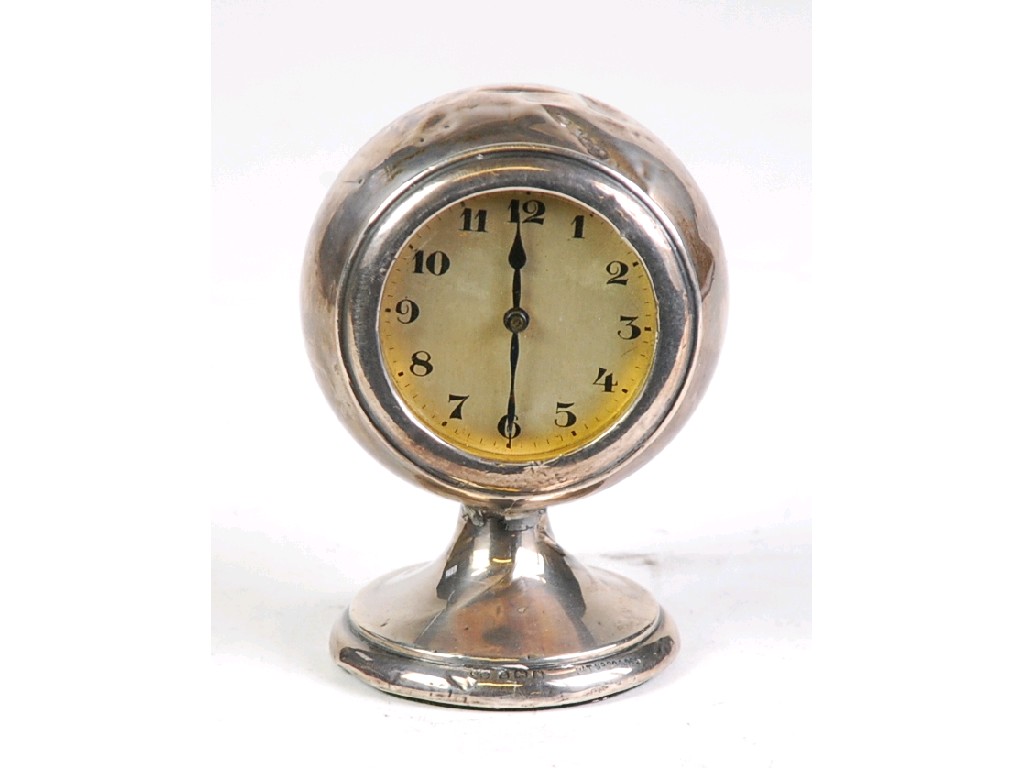 Appraisal: GEORGE V SILVER 'BALLOON' SHAPED DRESSING TABLE CLOCK plain with