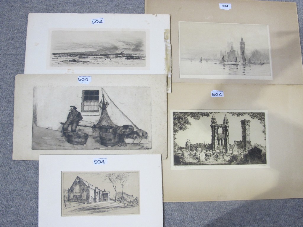 Appraisal: ROWLAND LANGMAID Drypoint 'The Thames at Westminster' signed in pencil