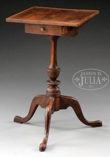 Appraisal: QUEEN ANNE TRAY TOP CHERRY CANDLESTAND WITH CANDLE DRAWER Circa