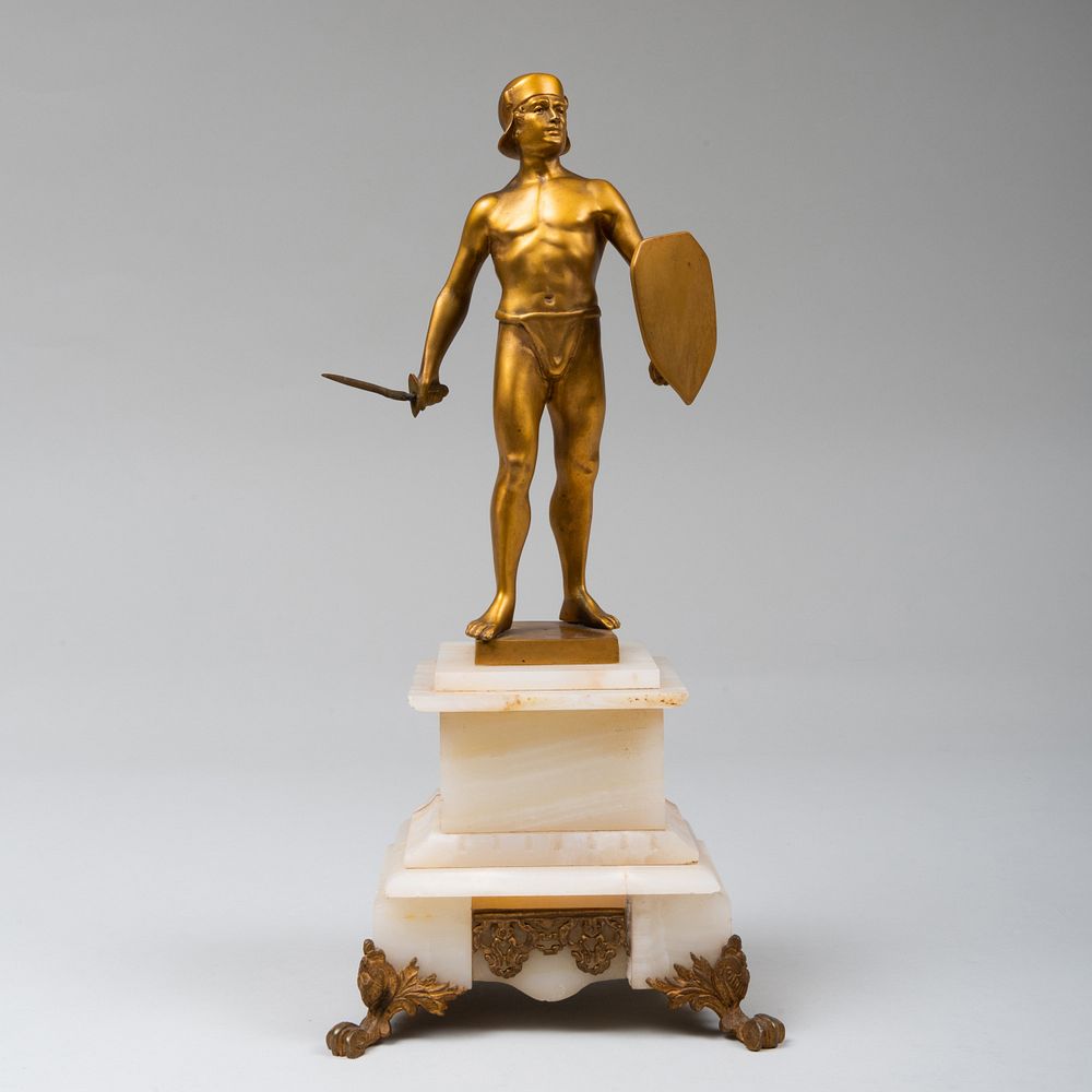 Appraisal: After Hans Keck - Warrior Gilt-metal on hardstone base signed