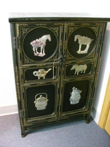 Appraisal: Black Lacquerware Oriental Cabinet with fancy applied hardstone decor