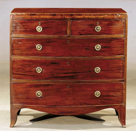 Appraisal: English inlaid mahogany bow front chest of drawers circa bowed