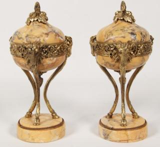 Appraisal: PAIR OF FRENCH REGENCY STYLE MARBLE COUPS WITH BRONZE RAM'S