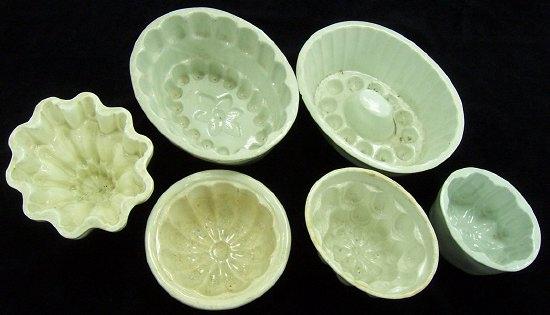 Appraisal: Six whiteware jelly moulds various