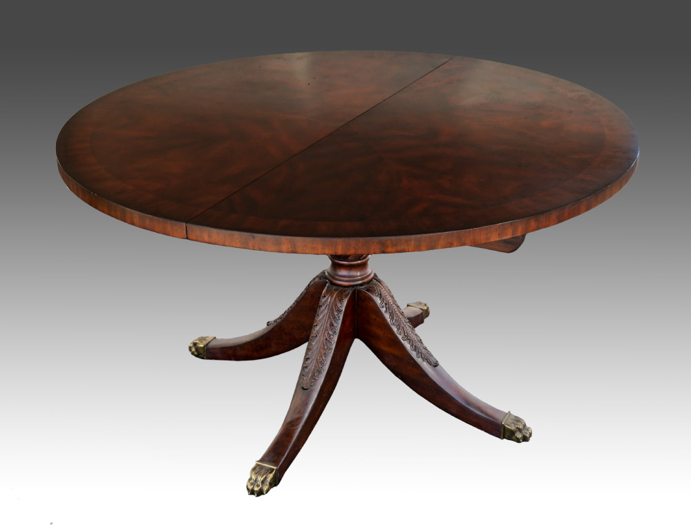 Appraisal: MAITLAND SMITH MAHOGANY BANDED DINING TABLE Round top carved pedestal