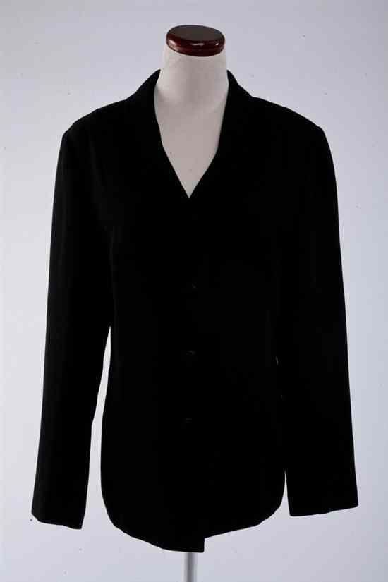 Appraisal: CHANEL BLACK WOOL JACKET Fall Single breasted with front pockets