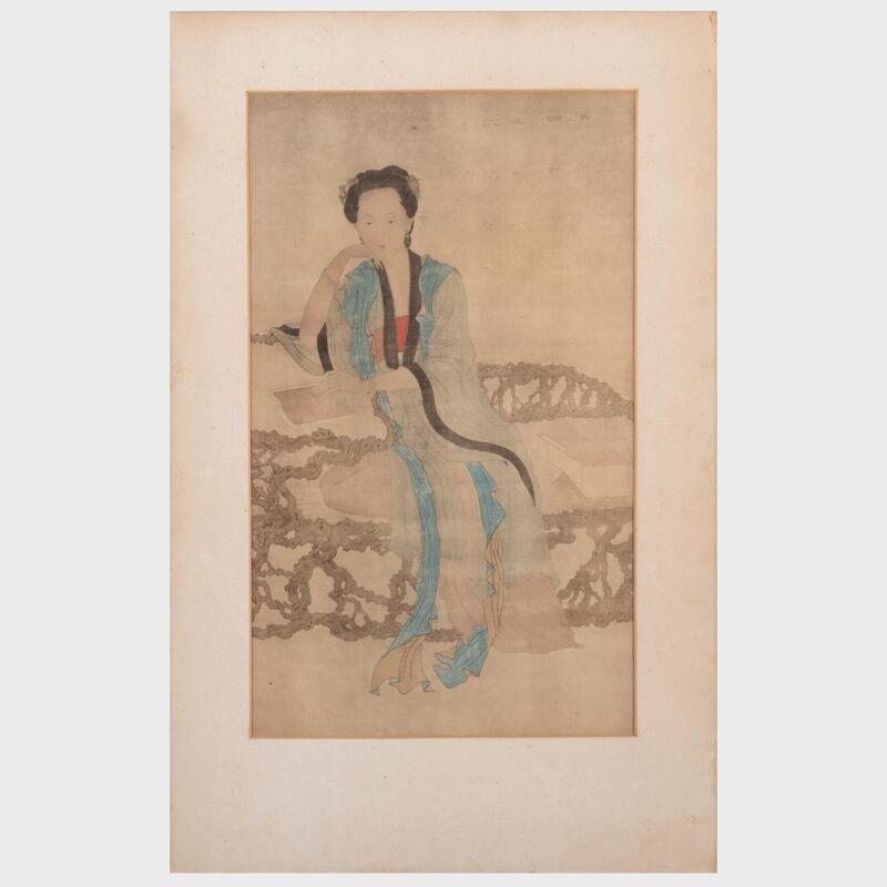 Appraisal: Two Chinese Prints of Beauties Ink and color on paper