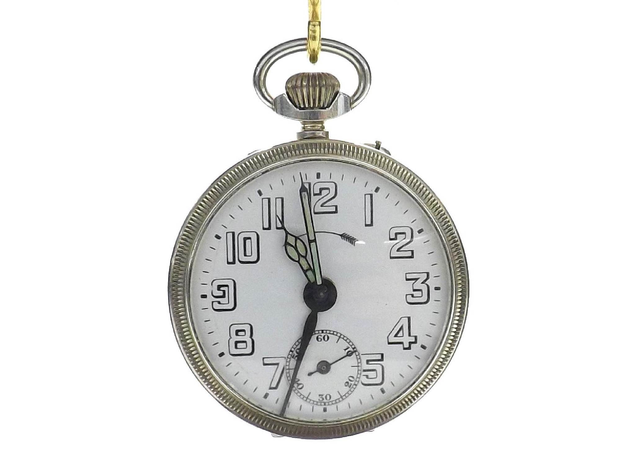 Appraisal: Chrome nickel cased lever alarm pocket watch the dial with