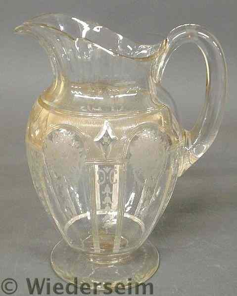 Appraisal: Large intaglio cut glass water pitcher with diamond and floral