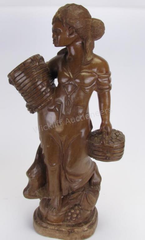 Appraisal: E Jeanty Carved Figure of Woman with Baskets wood carved