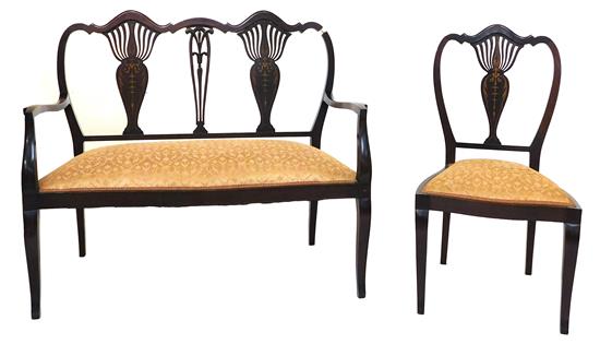 Appraisal: Early th C Chippendale style settee and matching side chair