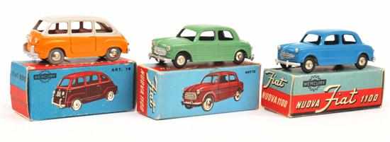 Appraisal: THREE MERCURY FIATS including Mercury Fiat cream and orange cast