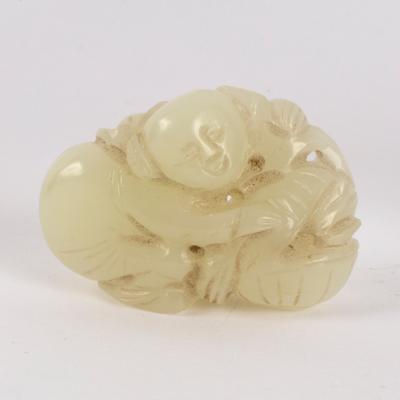 Appraisal: A Chinese pale celadon jade carving boy with a basket