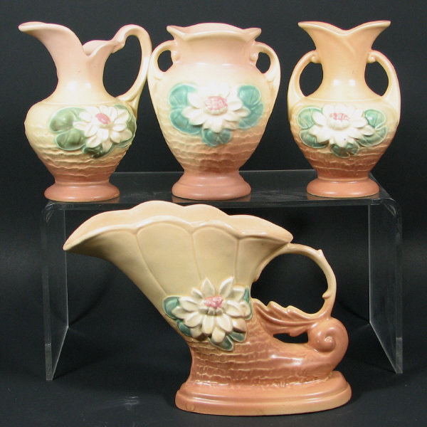 Appraisal: Hull Water Lily - Ewer Vases Cornucopia Lot of four