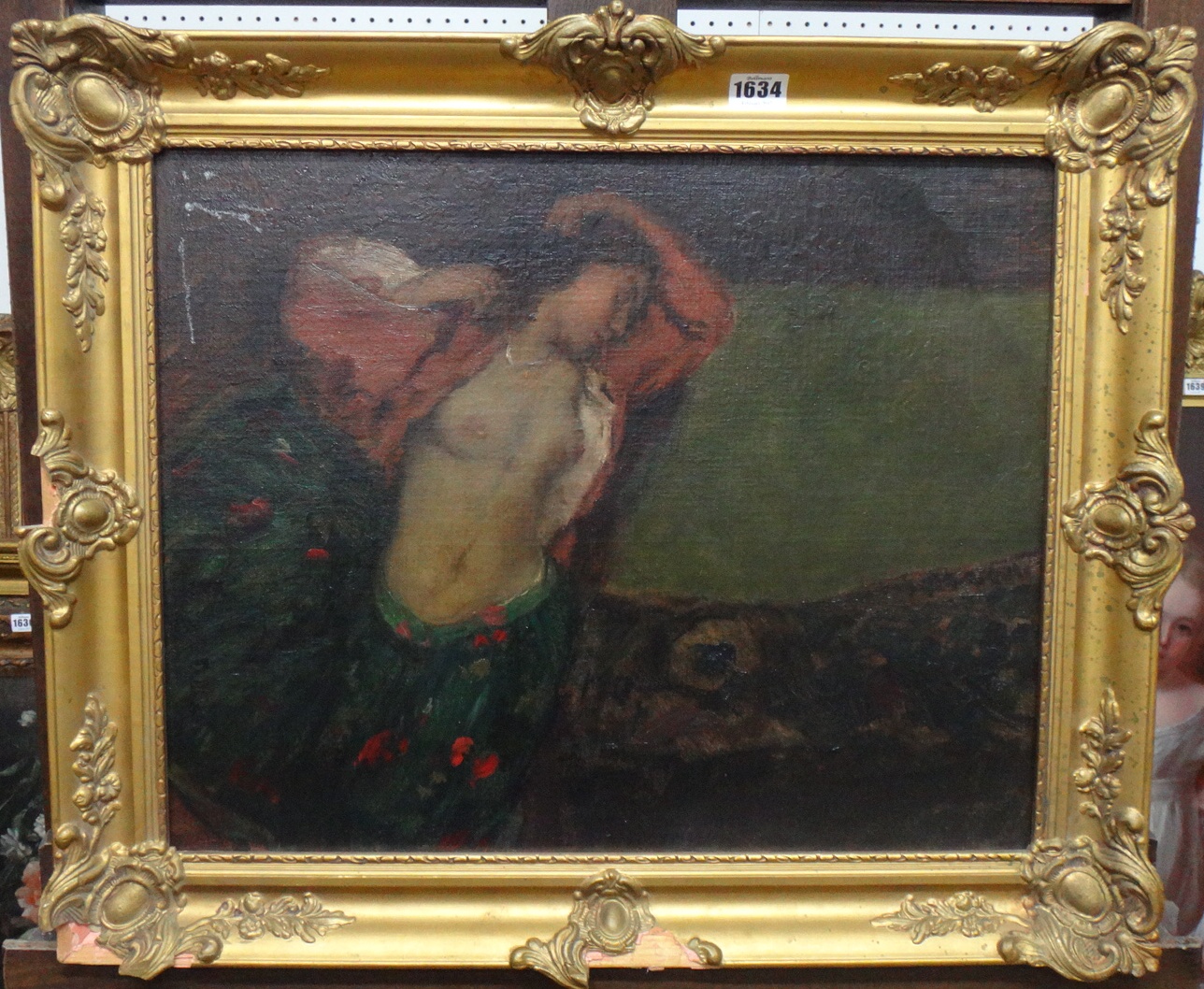 Appraisal: Spanish School th century Nude in an interior oil on