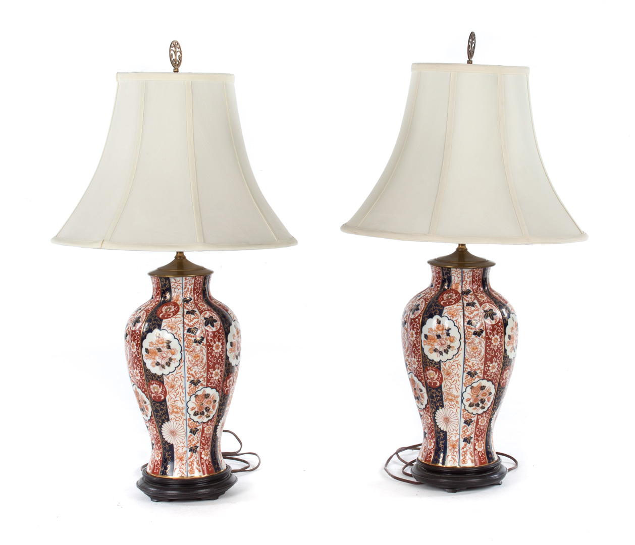 Appraisal: Pair of Japanese Imari style porcelain vase lamps with shades