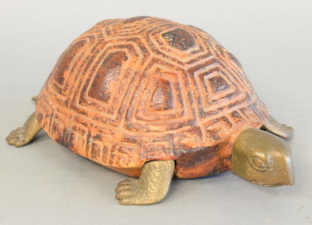 Appraisal: Carved figure of a turtle brass mounted feet head and