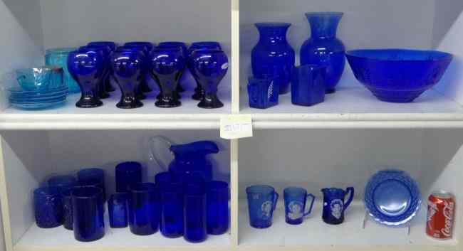 Appraisal: Lot over pcs misc blue glass Includes Shirley Temple items