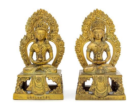 Appraisal: Two Sino-Tibetan Gilt Bronze Figures of Amitayus Height of each