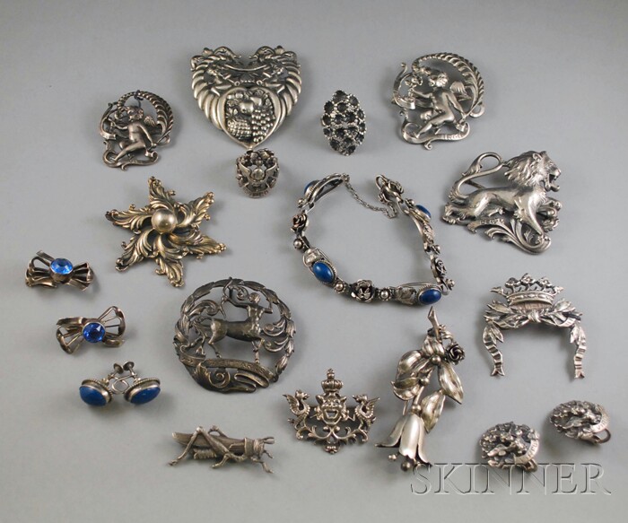 Appraisal: Ten Peruzzi and Cini Mostly Sterling Silver Brooches five of