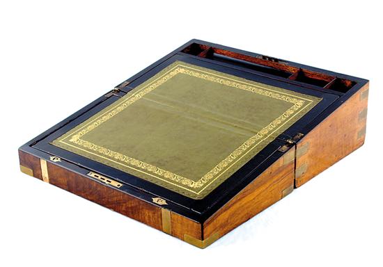 Appraisal: Regency rosewood and mahogany lap desk circa brass-bound case with