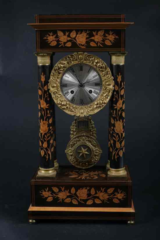 Appraisal: FRENCH EMPIRE GILT-METAL MOUNTED ROSEWOOD INLAID MANTEL CLOCK th century