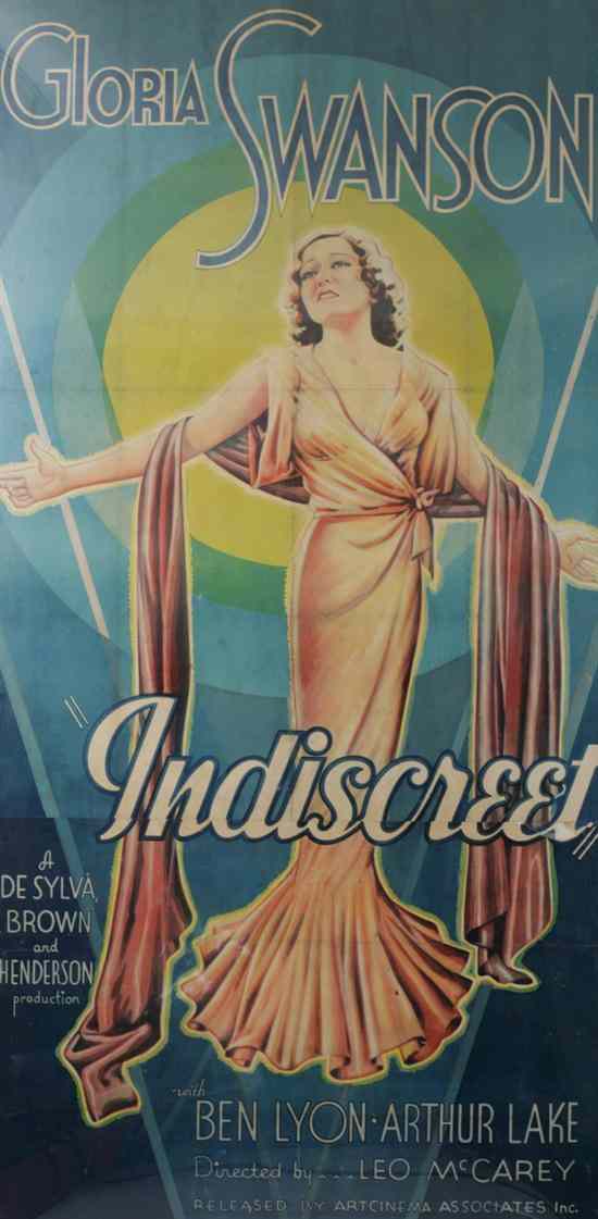 Appraisal: 'INDISCREET'' MOVIE POSTER Circa Large poster for the movie ''Indiscreet''