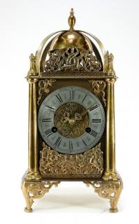 Appraisal: English Double Fusee Brass Silvered Lantern Clock ENGLAND TH CENTURY