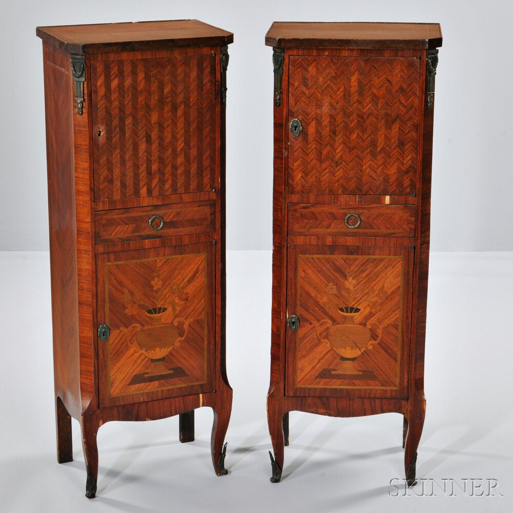 Appraisal: Pair of Tall Parquetry Cabinets France early th century each