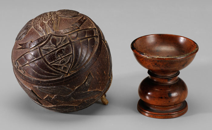 Appraisal: Sander Sailor's Work Coconut Shell Box both th century bowl-shaped