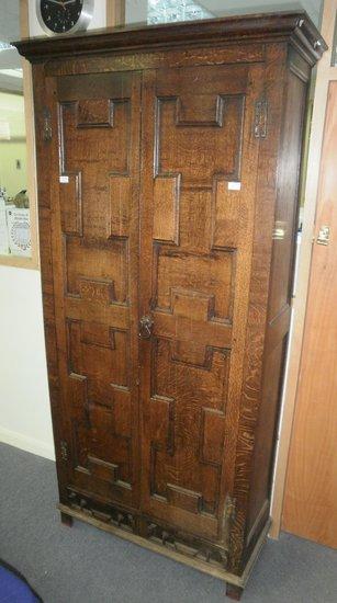 Appraisal: A th Century oak hall cupboard cm wide