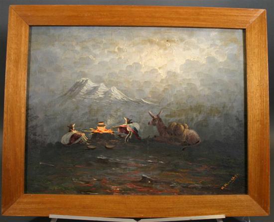 Appraisal: Moncayo Hector Ecuador - Campfire scene in the Andes Mountains