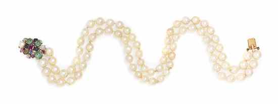 Appraisal: A Double Strand Cultured Pearl Necklace with Intricate Clasp containing