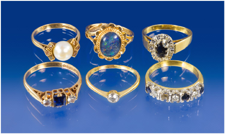 Appraisal: Collection of Six Rings Comprising An ct Gold Diamond Solitaire