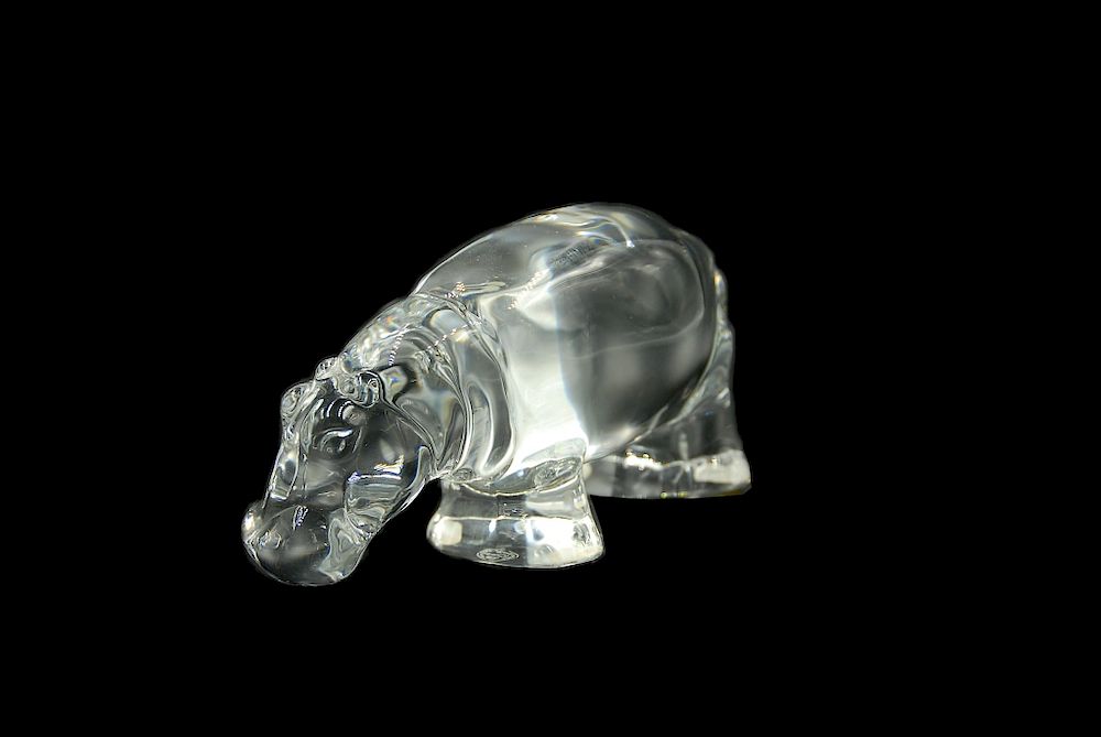 Appraisal: Baccarat Glass Hippo Sculpture Signed Baccarat Hipo Packaging Insurance Handling